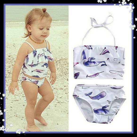 Sea Life Whale Print Halter Tie Swimsuit White - Picture 2 of 4